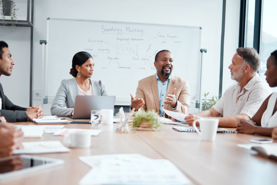 Shot of a group of businesspeople having a meeting at work.